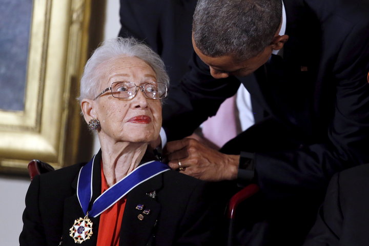 Then-President Barack Obama&nbsp;presents the Presidential Medal of Freedom to NASA mathematician Katherine Johnson on Nov. 2