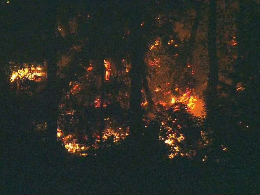Flames could be seen on Ketron Island, Washington, where the stolen plane crashed late Friday, Aug. 10, 2018.
