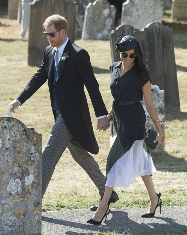 The Duke and Duchess of Sussex attend the wedding of Charlie Van Straubenzee and Daisy Jenks on Aug. 4 in Frensham, United Ki