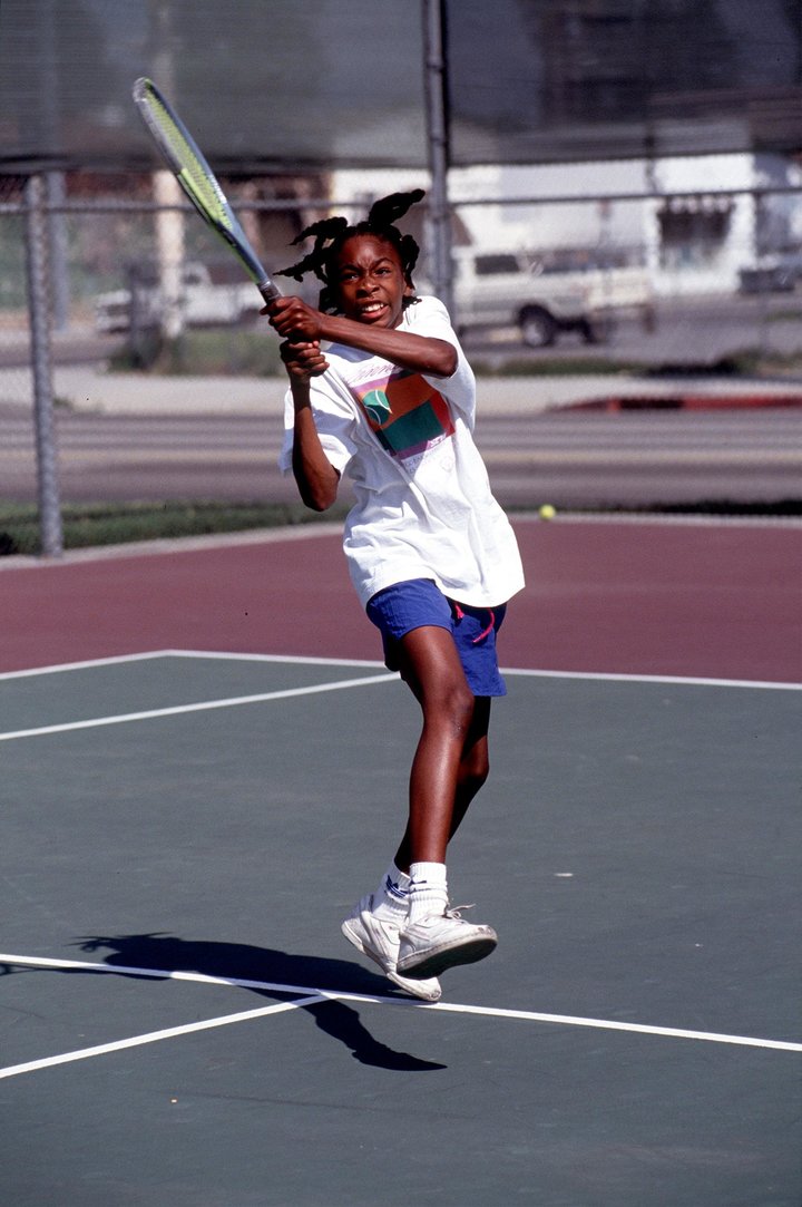 Venus Williams practices her game in Compton, California, in 1991.