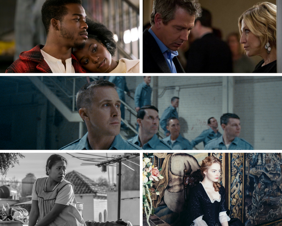 Clockwise from top left: "If Beale Street Could Talk," "The Land of Steady Habits," "First Man," "The Favourite" and "ROMA."