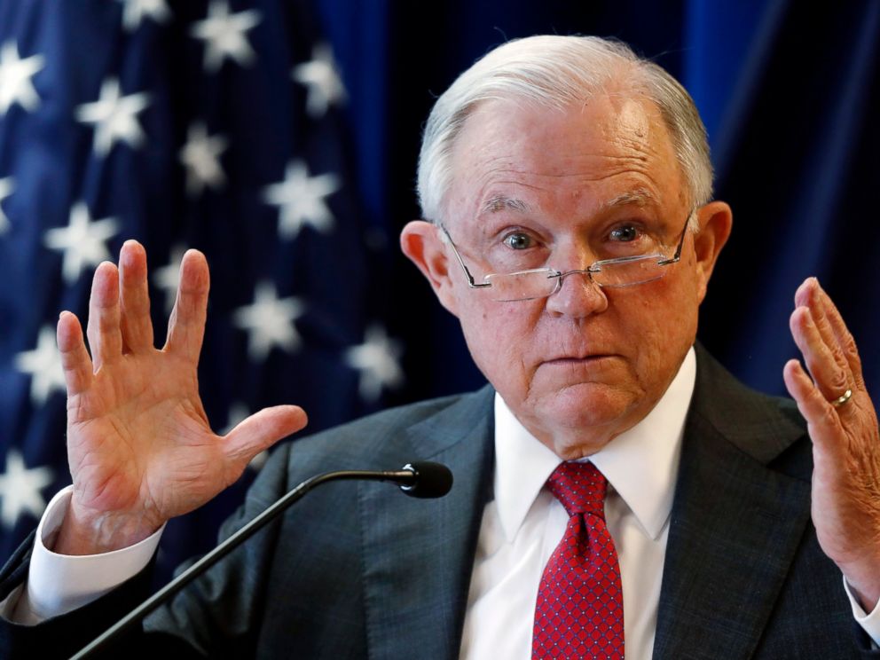 In this July 13, 2018 photo, Attorney General Jeff Sessions delivers remarks in Portland, Maine.