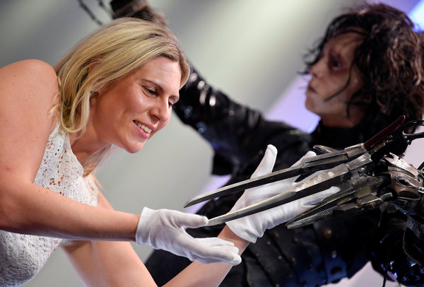 An employee with a costume worn by Johnny Depp in the 1990 film &ldquo;Edward Scissorhands.&rdquo;