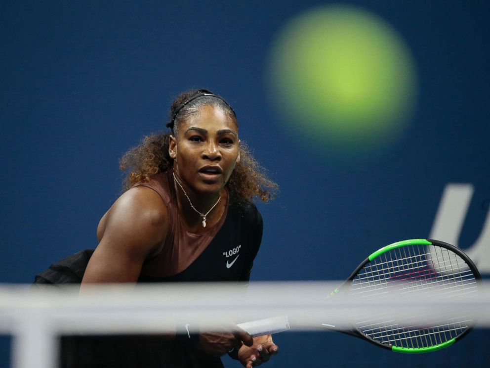 PHOTO: Serena Williams serves to Naomi Osaka, of Japan, during the womens final of the U.S. Open tennis tournament, Sept. 8, 2018, in New York. 