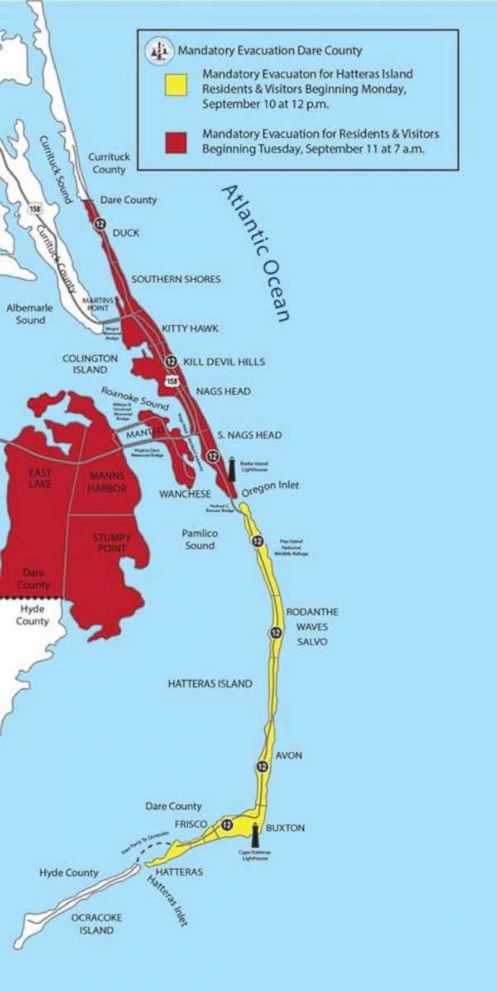 PHOTO: A mandatory evacuation for residents and visitors in other areas of Dare County goes into effect beginning, September 11 at 7:00 a.m in North Carolina.