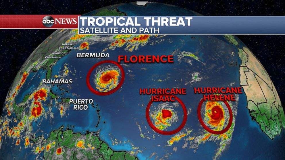 GRAPHIC: Weather graphic shows Hurricane Florence, Hurricane Isaac and Hurricane Helene.