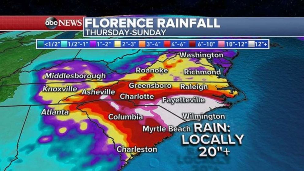 PHOTO: More than 20 inches of rain could fall in parts of North Carolina and northeast South Carolina.