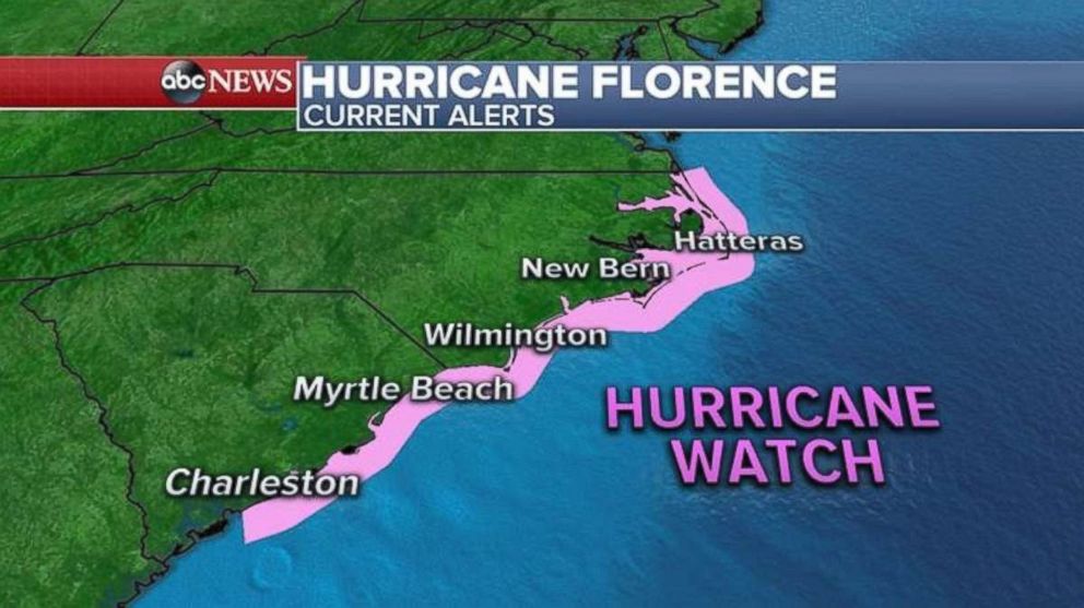 PHOTO: The first hurricane watches were issued for the South Carolina and North Carolina coasts on Tuesday at 5 a.m.