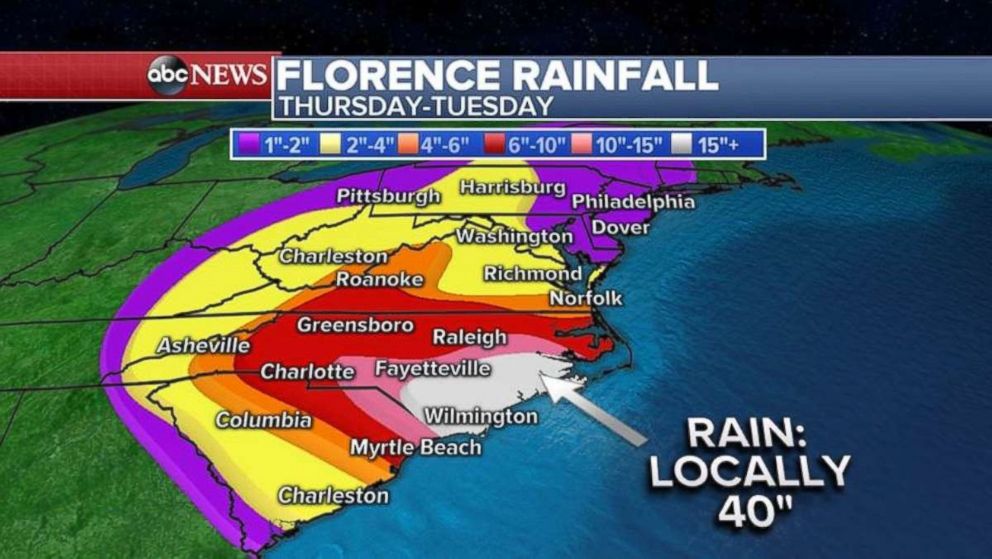 PHOTO: Rainfall could be as much as 40 inches locally along the North Carolina coast.