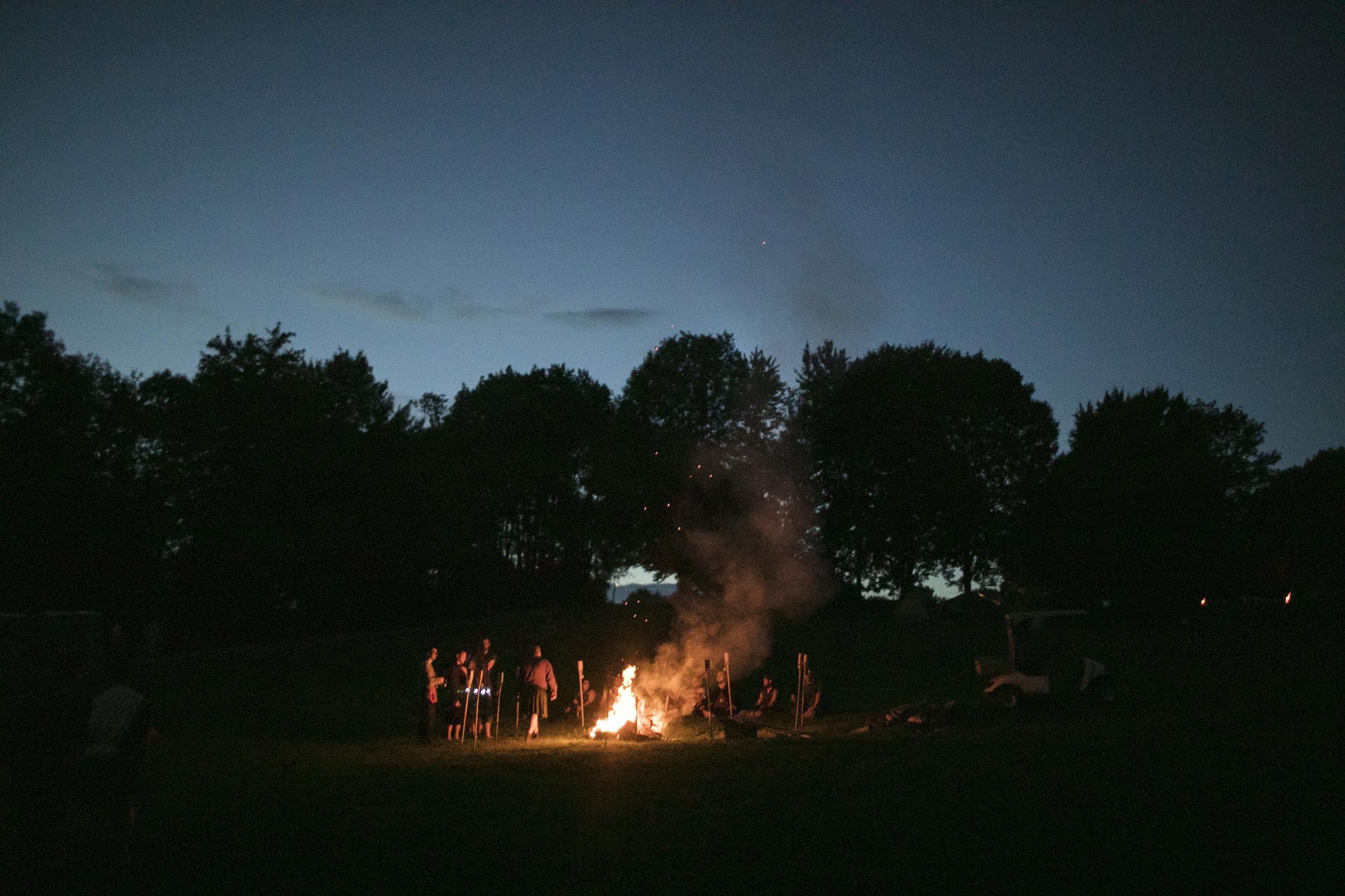 A bonfire rages after dark at Ragnarok.&nbsp;