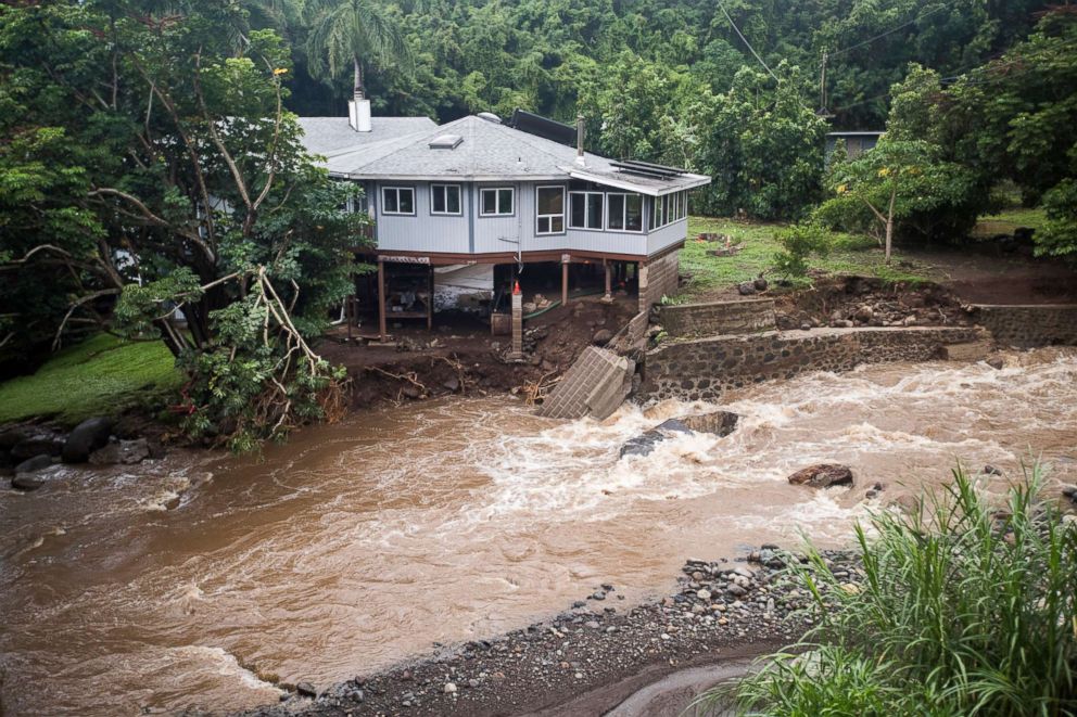 PHOTO: A home on Kahekili Highway near the Waihee River Bridge, was evacuated after a flash flood breached the property, Sept. 12, 2018, in Maui, Hawaii.