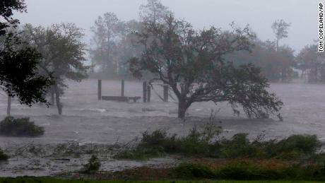 High winds and storm surge from Hurricane Florence hits Swansboro, North Carolina, on Friday morning.