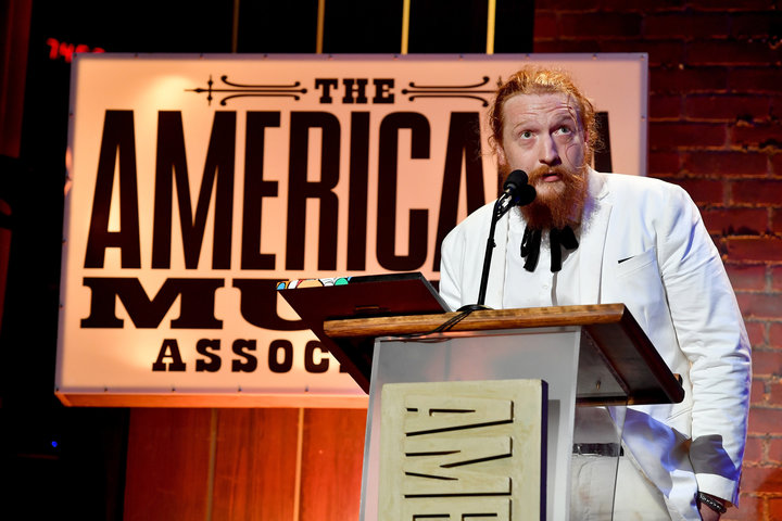 Tyler Childers accepts an award at the 2018 Americana Music Honors and Awards at Nashville's Ryman Auditorium on Wednesday.