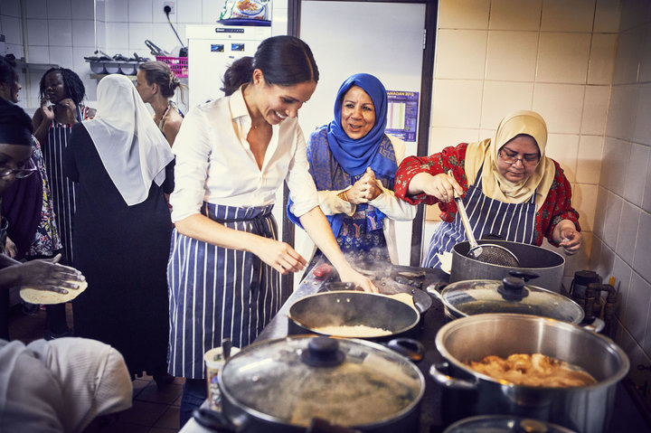Meghan cooking with the women at the Hubb Community Kitchen. She began volunteering there in January 2018, just a few months 