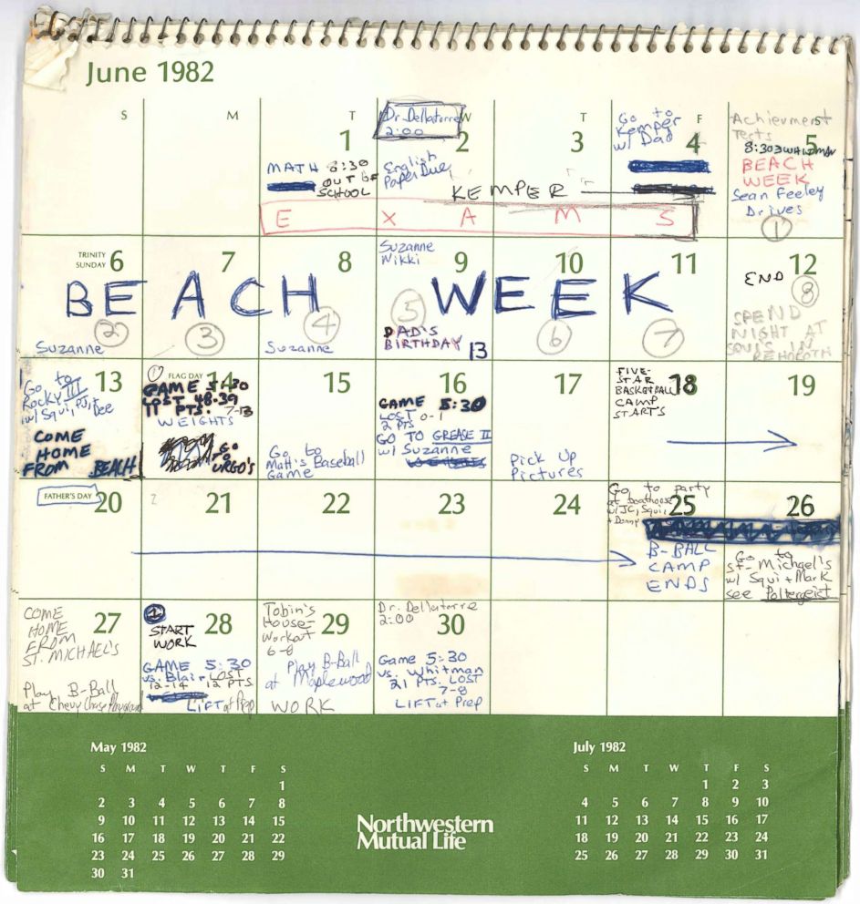 PHOTO: This image released by the Senate Judiciary Committee, Sept. 26, 2018, in Washington, shows Supreme Court nominee Judge Brett Kavanaughs calendar, from the Summer of 1982.