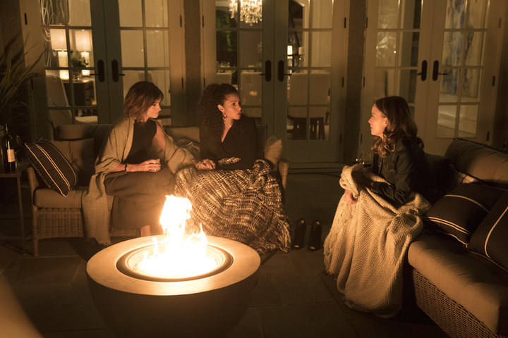 Stephanie Szostak, Christine Moses and Allison Miller play a man's widow and his friends' wife and new love interest who are 