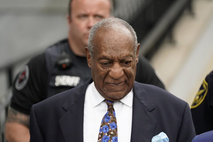 Bill Cosby leaves the Montgomery County Courthouse on Monday after the first day of his sentencing hearing in Norristown, Pen