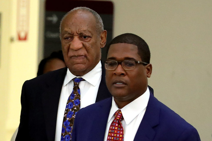 Bill Cosby and publicist Andrew Wyatt at the Montgomery County Courthouse in Norristown, Pennsylvania, on Monday.&nbsp;