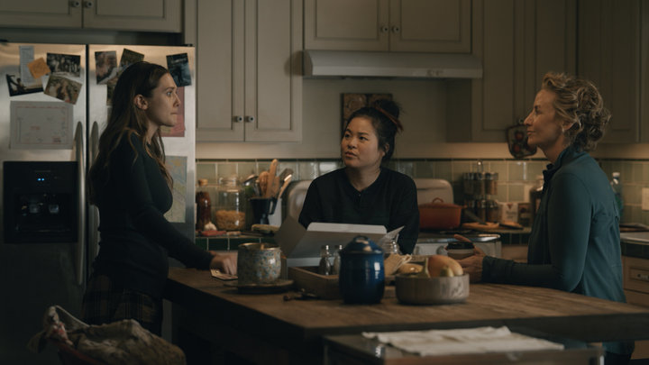 Leigh, Jules and their mother, Amy (Janet McTeer), talk in the kitchen in "Sorry for Your Loss."