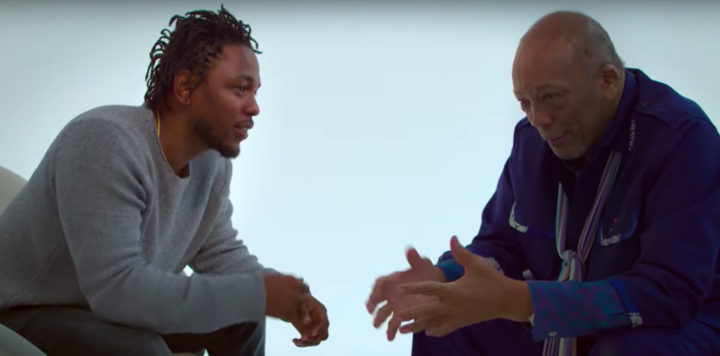 Kendrick Lamar and Quincy Jones in a screenshot from the "Quincy" trailer.
