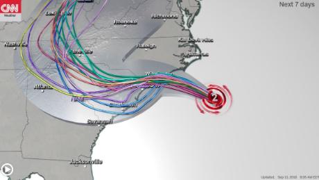 This computer model shows possible tracks for the hurricane, including potential landfalls.