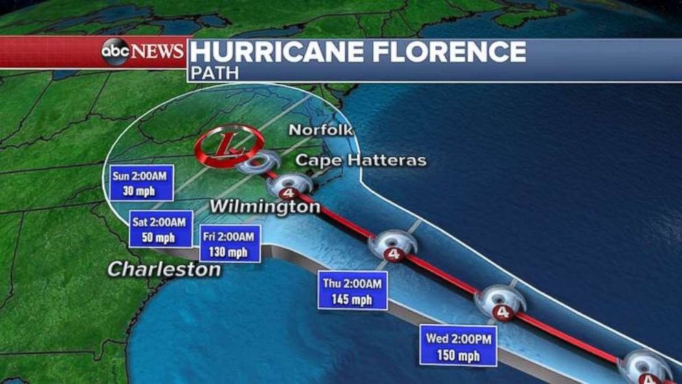 PHOTO: Florence is projected to make landfall as a Category 4 storm in the early morning hours of Friday.