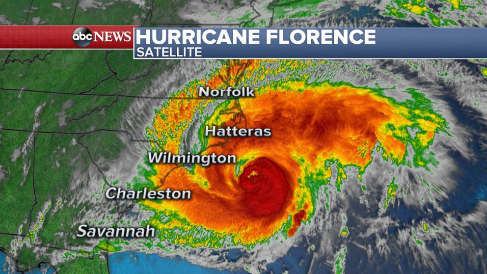 PHOTO: Map shows the location of Hurricane Florence off the east coast of the U.S., Sept. 13, 2018.