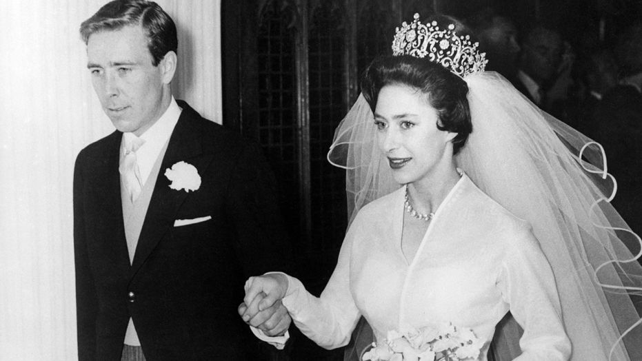Princess Margaret and Antony Armstrong-Jones leaving Westminster Abbey on their wedding day.