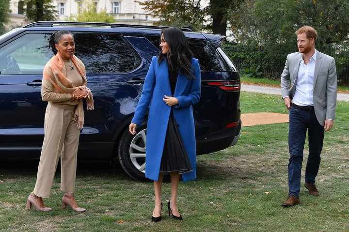 Meghan, Duchess of Sussex arrives with her mother, Doria Ragland and Prince Harry, Duke of Sussex to host an event to mark th