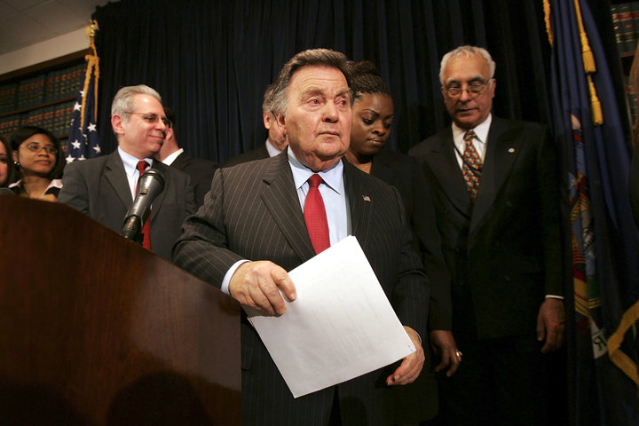 Queens District Attorney Richard Brown speaking at a press conference in November 2006.&nbsp;