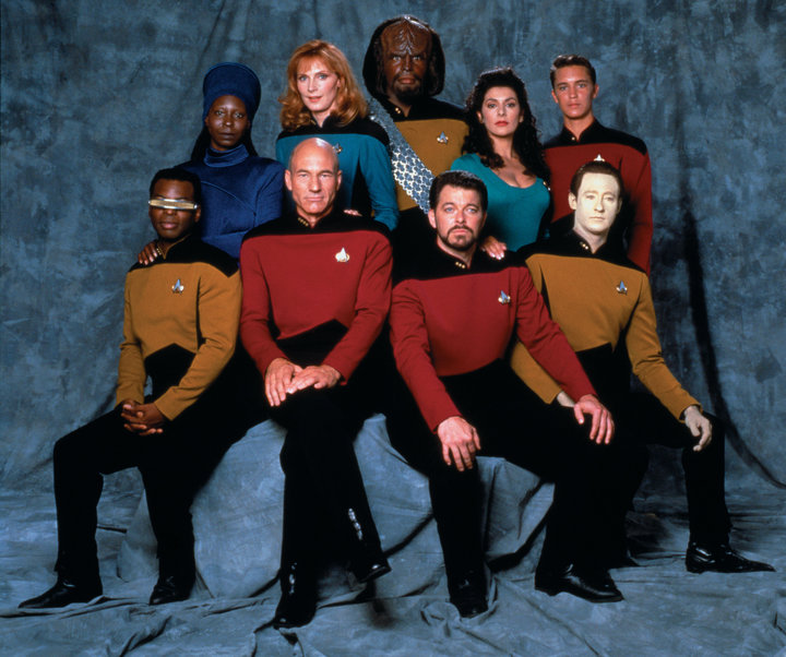 The "Star Trek: The Next Generation" cast in 1987. From left, front row, LeVar Burton (Lieutenant Commander Geordi La Forge),