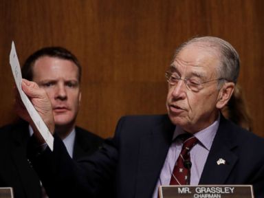 PHOTO: Senate Judiciary Committee Chairman Chuck Grassley holds up a letter from Mark Judge, longtime friend of U.S. Supreme Court nominee Brett Kavanaugh, on Capitol Hill in Washington, Sept. 28, 2018.
