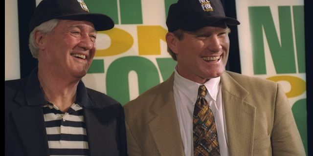 FOX Sports commentators Pat Summerall and Terry Bradshaw before Super Bowl XXVIII between the Dallas Cowboys and the Buffalo Bills at the Georgia Dome in Atlanta, Ga. The Cowboys won the game, 30-13