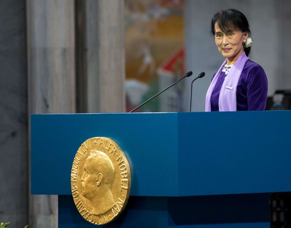 PHOTO: Myanmar democracy icon Aung San Suu Kyi delivers her Nobel speech during the Nobel ceremony at Oslos City Hall, June 16, 2012.
