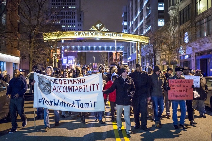 Demonstrators took to the streets the day after a grand jury declined to indict Cleveland police officer Timothy Loehmann for