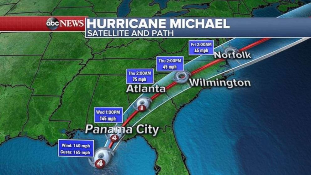 PHOTO: Hurricane Michael is a fast-moving storm, but it will keep hurricane-force winds all the way into Georgia overnight into Thursday morning. 