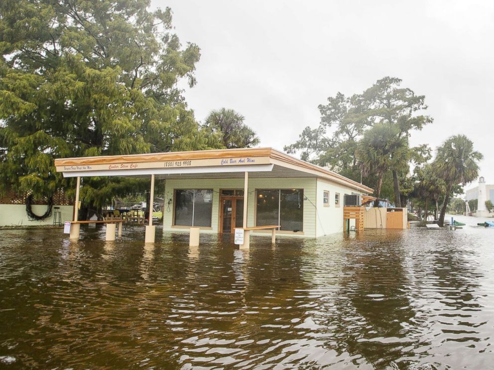 PHOTO: The Cooter Stew Cafe starts taking water in the town of Saint Marks as Hurricane Michael pushes the storm surge up the Wakulla and Saint Marks Rivers which come together here on Oct. 10, 2018, in Saint Marks, FLa.