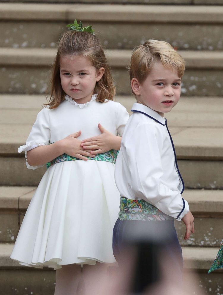 PHOTO: Princess Charlotte and Prince George arrive for the wedding of Princess Eugenie to Jack Brooksbank at St Georges Chapel in Windsor Castle, Britain Oct 12, 2018.