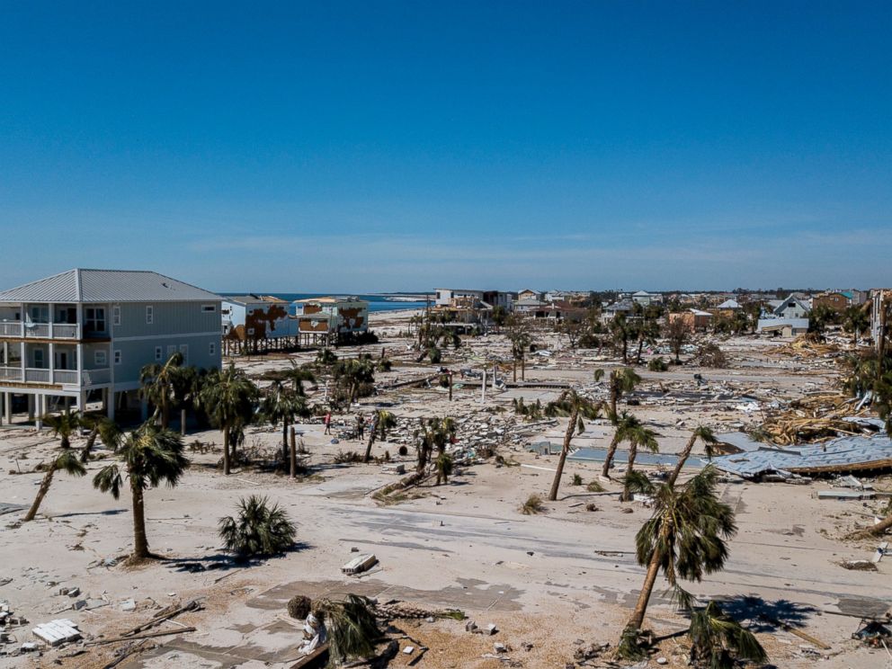 PHOTO: This aerial photo shows debris and destruction in Mexico Beach, Fla., Friday, Oct. 12, 2018, after Hurricane Michael went through the area on Wednesday.