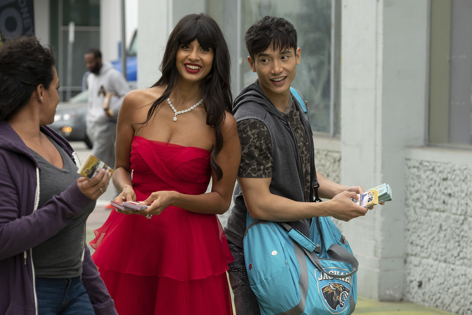 Jameela Jamil and Manny Jacinto in "The Good Place."