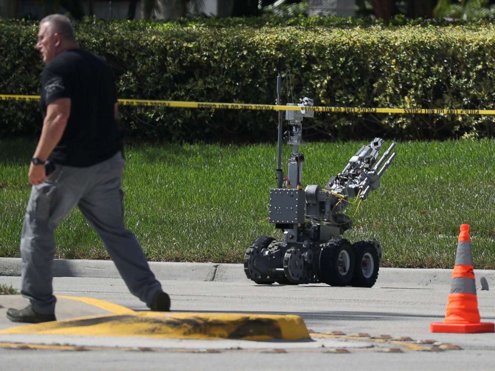 PHOTO: The Broward Sheriffs Office bomb squad deploys a robotic vehicle to investigate a suspicious package in the building where Rep. Debbie Wasserman Schultz has an office, Oct. 24, 2018, in Sunrise, Fla.