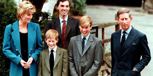 Princess Diana with sons Harry and William alongside their father Prince Charles.
