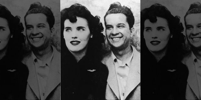 Photograph probably taken in a photo booth of American aspiring actress and murder victim Elizabeth Short (1924 - 1947), known as the 'Black Dahlia,' and an unidentified man, mid-1940s. Some experts believe this man to be a suspect in the still unsolved murder. Getty.