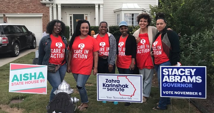 The women, domestic workers by day, canvass for Stacey Abrams in the evenings.