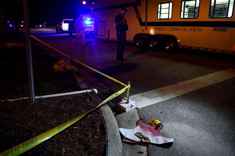 PHOTO: Blood-soaked evidence lies on Saxon Drive in the Vintage Place neighborhood where several members of law enforcement were shot, one fatally, Oct. 3, 2018, in Florence, S.C.