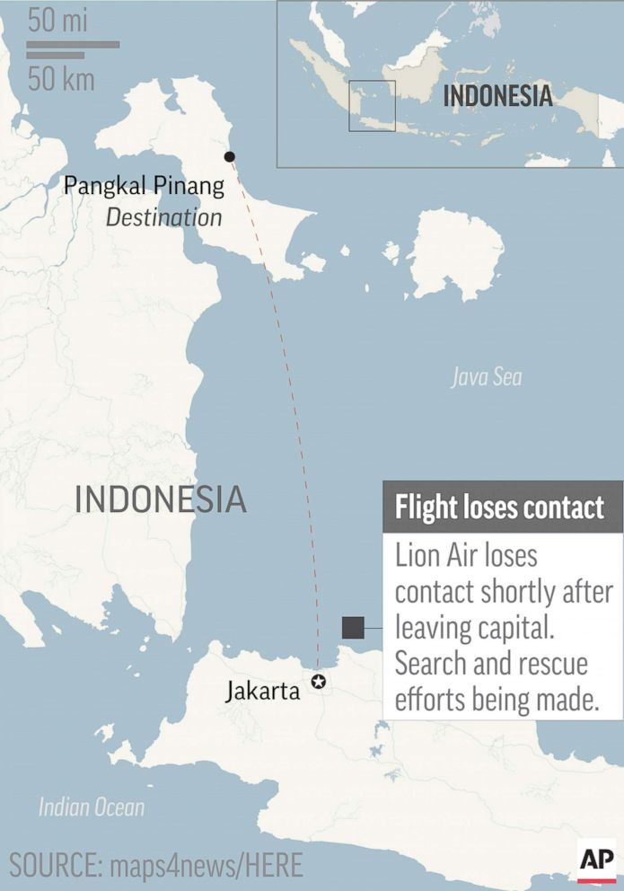 PHOTO: Indonesia passenger jet with 189 aboard crashes into ocean shortly after takeoff, Oct. 29, 2018.
