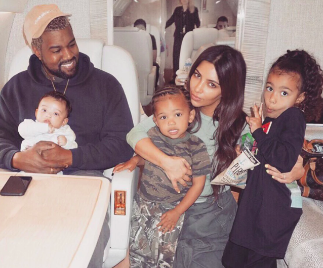 Kanye West and Kim Kardashian with their three children, Chicago, Saint and North.&nbsp;