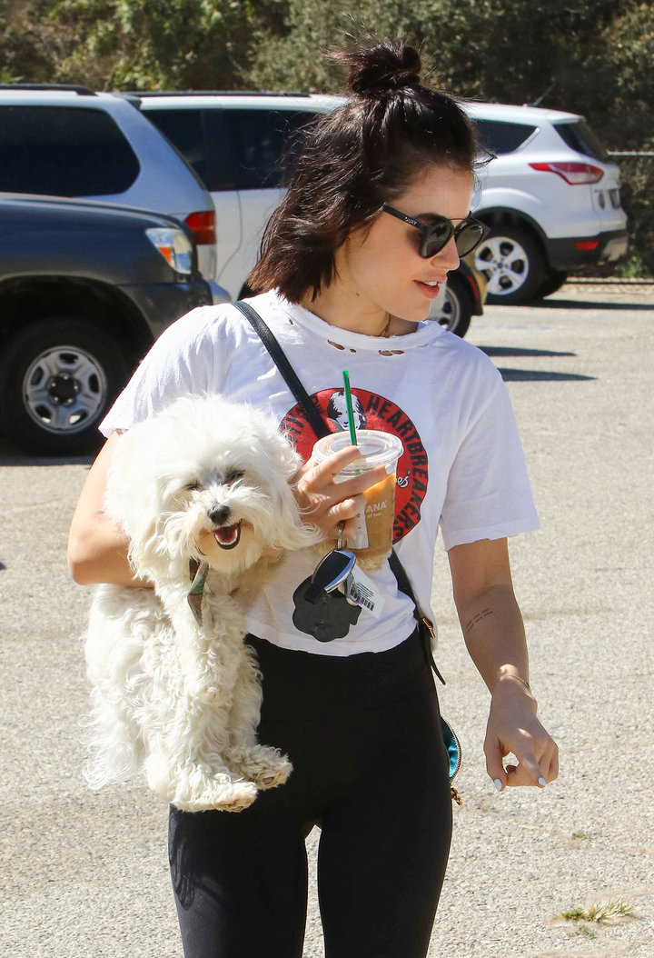 Lucy Hale and her dog Elvis.&nbsp;