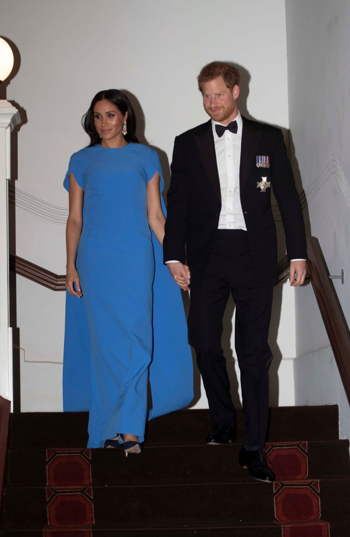 Prince Harry and Meghan, the Duchess of Sussex, arrive for a reception and state dinner at the Grand Pacific Hotel in Suva, F