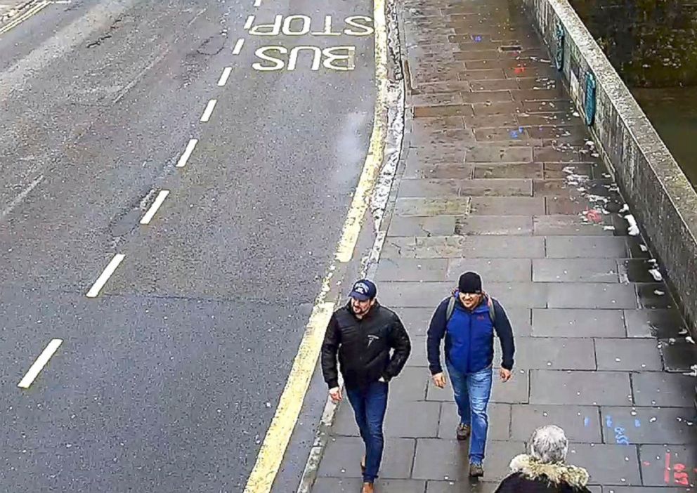 PHOTO: In this file grab taken from CCTV and issued by the Metropolitan Police in London on Sept. 5, 2018, Ruslan Boshirov and Alexander Petrov walk on Fisherton Road, Salisbury, England, March 4, 2018.